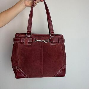 Coach Vintage Hampton Burgundy Red Leather and Suede Satchel Bag